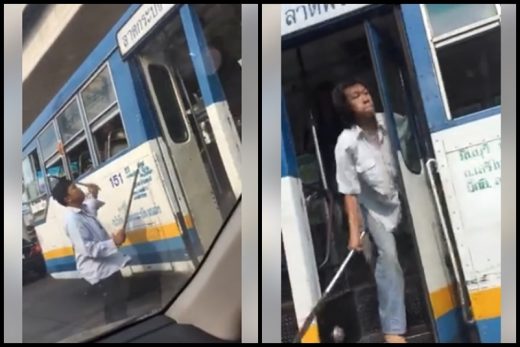 สองรถเมล์เลือดร้อน ยกคันเกียร์ท้าทายกลางถนนกลางวันแสกๆ