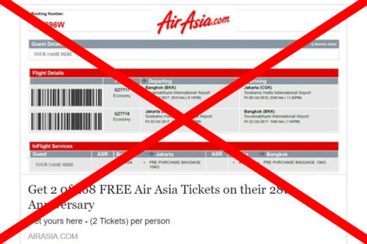 เตือนภัย! อย่าหลงคลิก-กรอกข้อมูลรับตั๋วฟรีแอร์เอเชีย ย้ำไม่ใช่ของจริง