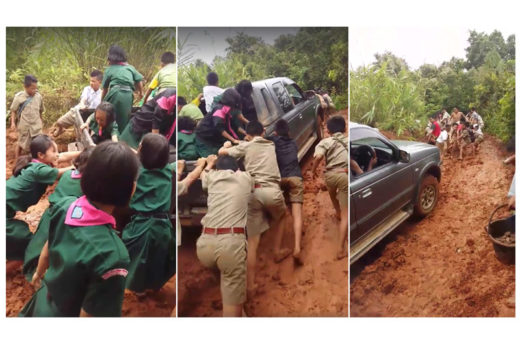 ลำบากแค่ไหนก็ไม่สู้ใจสามัคคี คลิปเด็ก ๆ ชาวเขาช่วยเข็นกระบะติดหล่ม ส่งผอ.เข้าเมืองทำธุระ