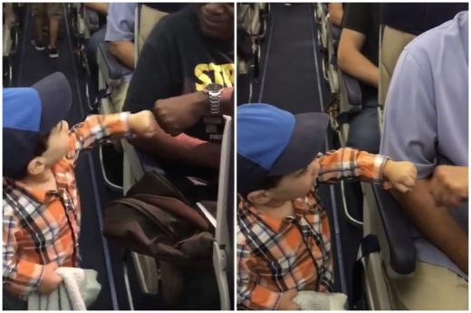 สุดน่ารักประทับใจ! หนุ่มน้อยอัธยาศัยดีชนกำปั้นทักทายเพื่อนร่วมไฟล์ทบินตลอดทางเดิน